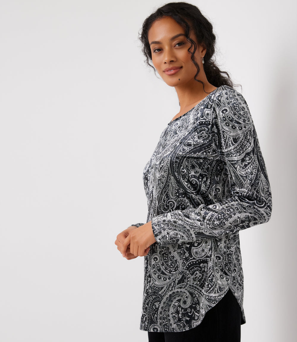 Long Sleeve Velvet Shirttail Top
