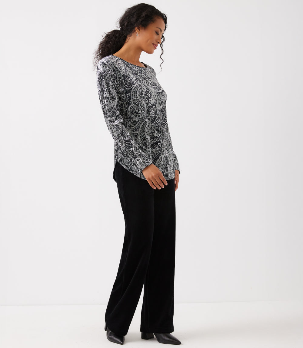 Long Sleeve Velvet Shirttail Top