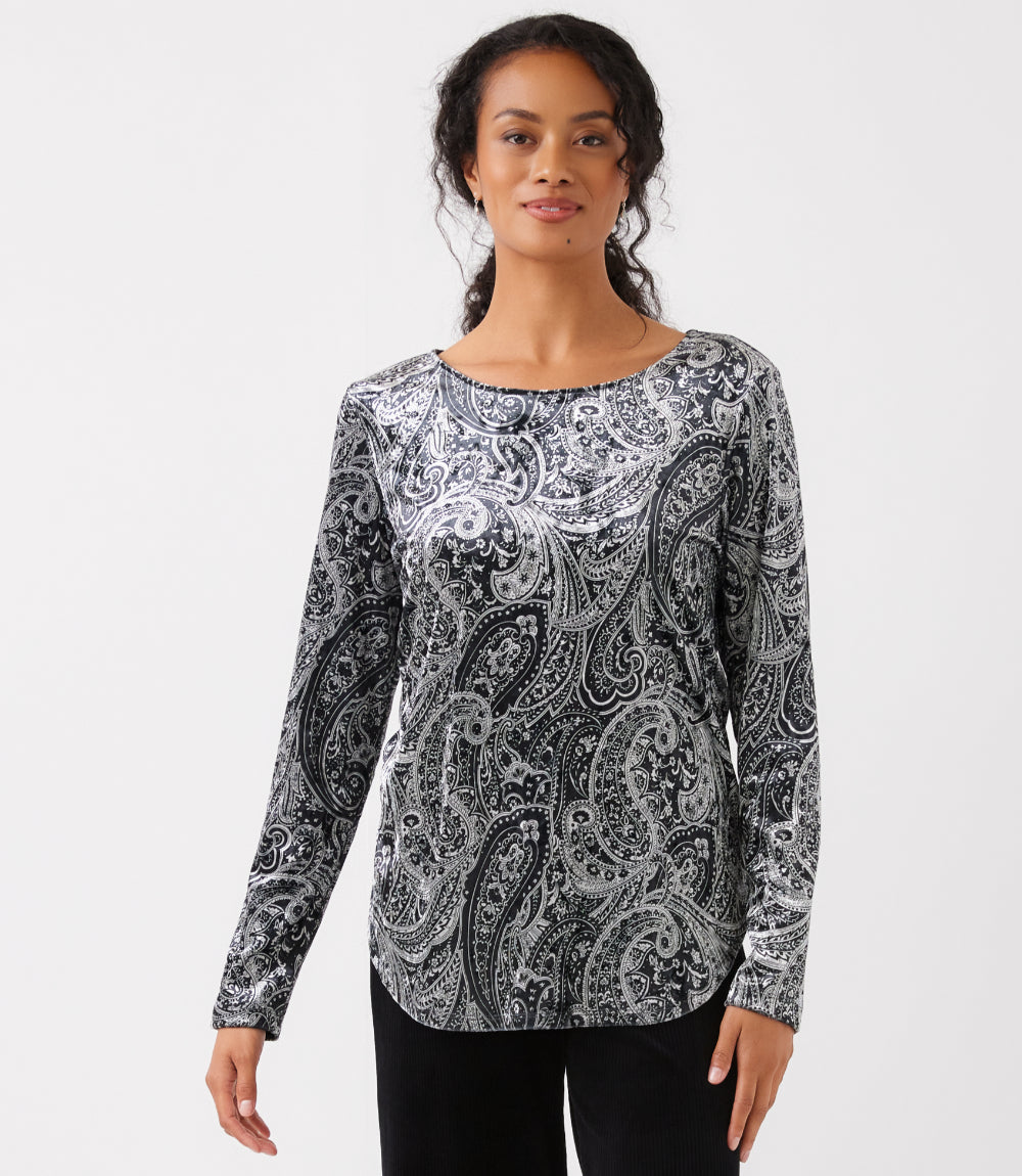 Long Sleeve Velvet Shirttail Top