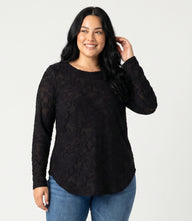 Plus Size Long Sleeve Burnout Shirttail Top