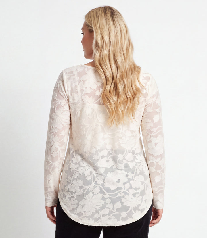Plus Size Long Sleeve Burnout Shirttail Top