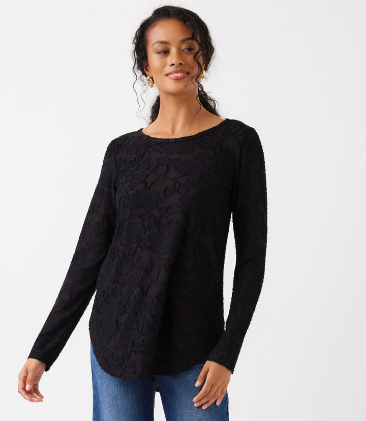 Long Sleeve Burnout Shirttail Top