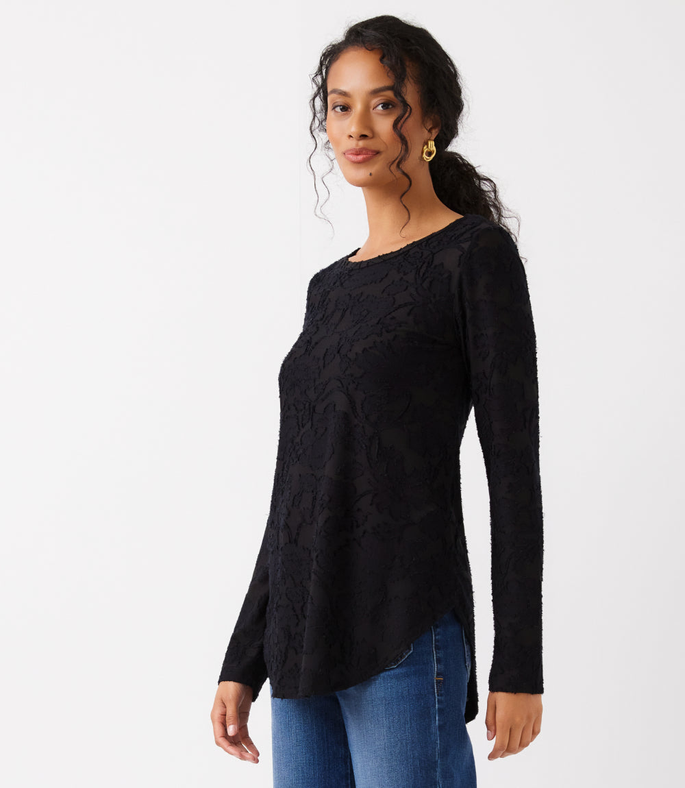 Long Sleeve Burnout Shirttail Top