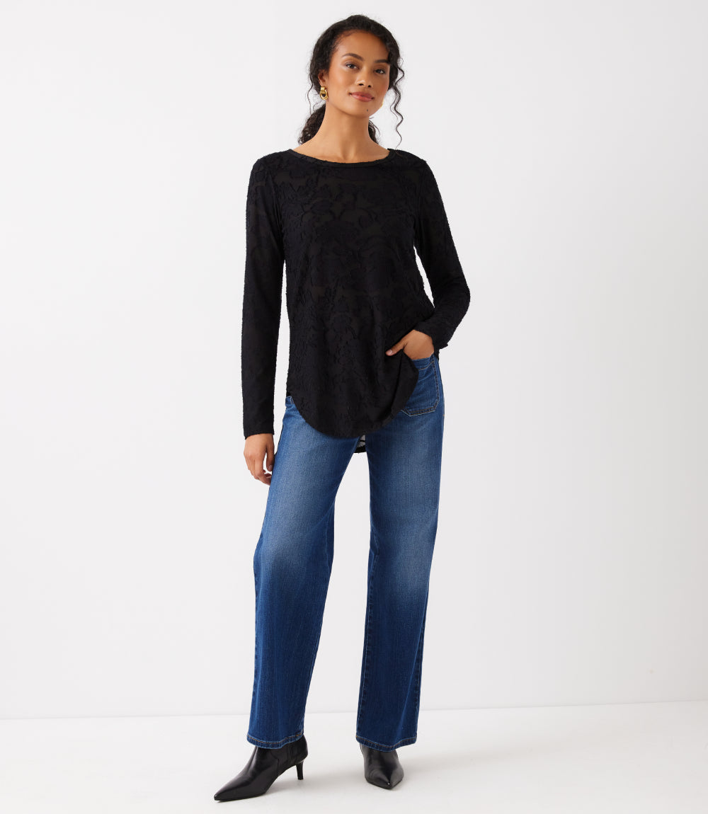 Long Sleeve Burnout Shirttail Top