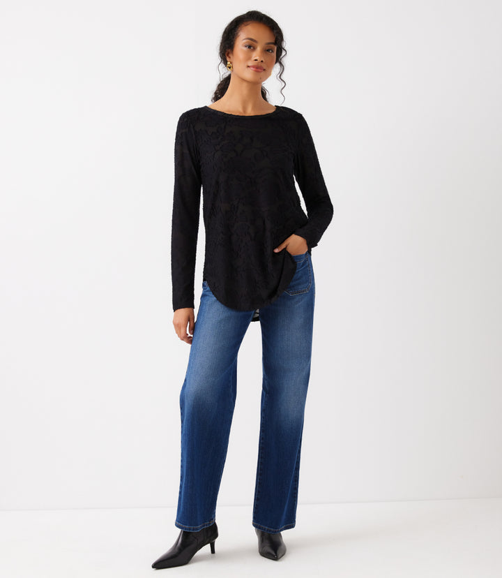 Long Sleeve Burnout Shirttail Top