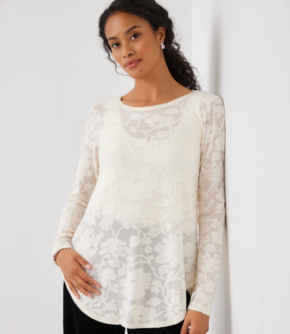 Long Sleeve Burnout Shirttail Top