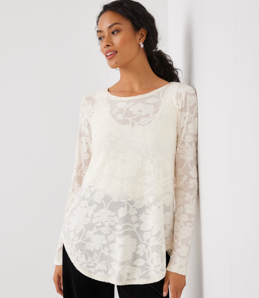 Long Sleeve Burnout Shirttail Top