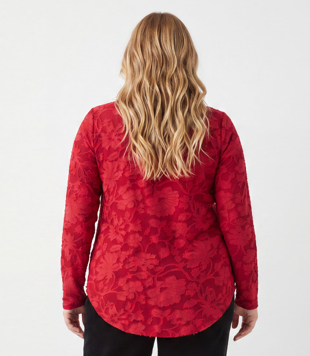 Plus Size Long Sleeve Burnout Shirttail Top