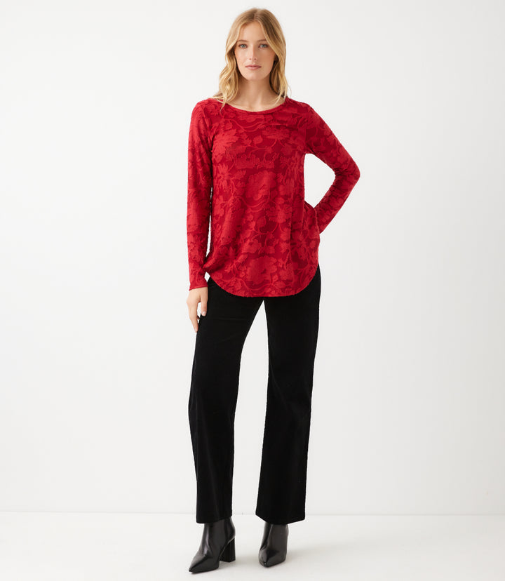 Petite Size Long Sleeve Burnout Shirttail Top