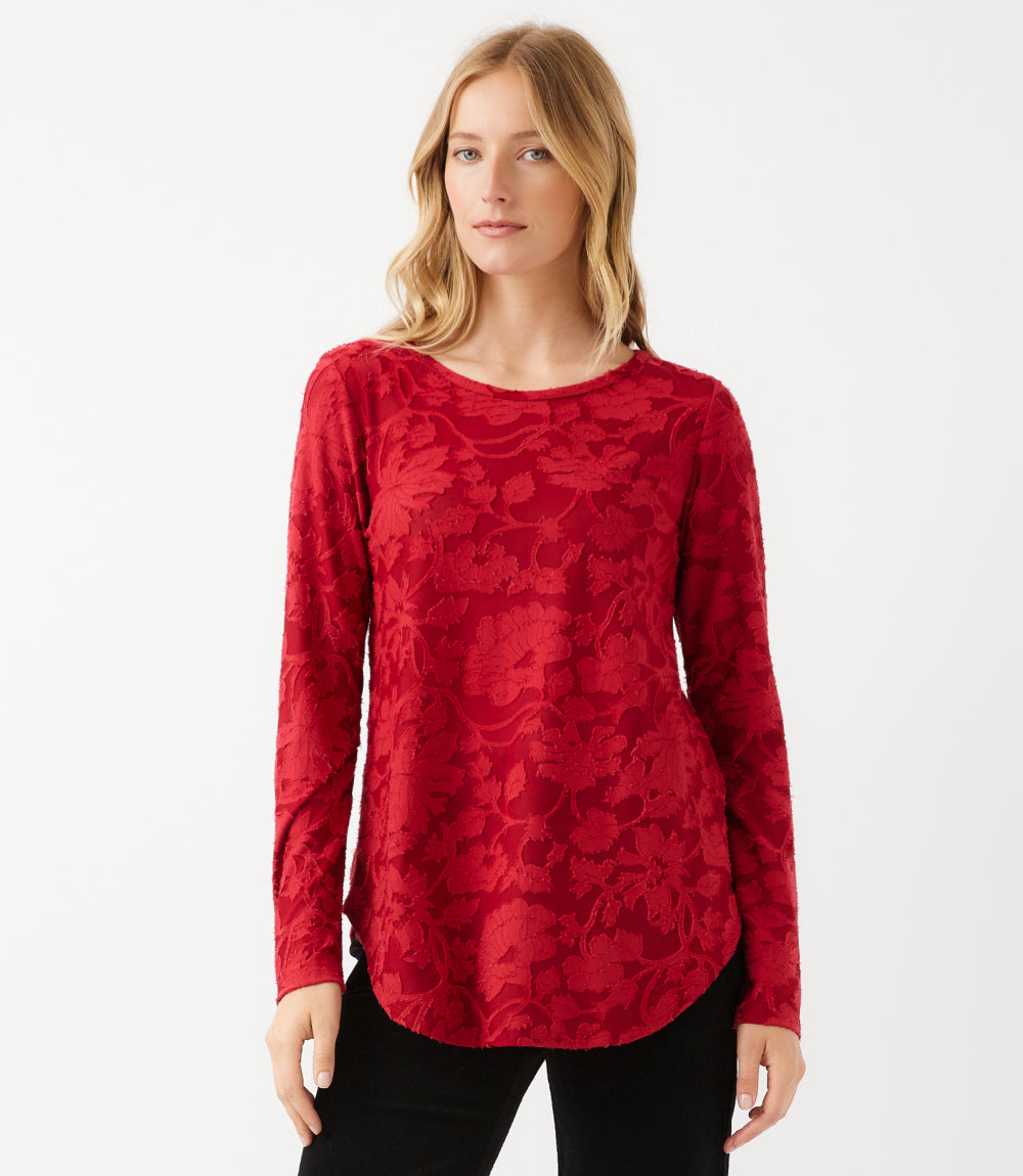 Petite Size Long Sleeve Burnout Shirttail Top