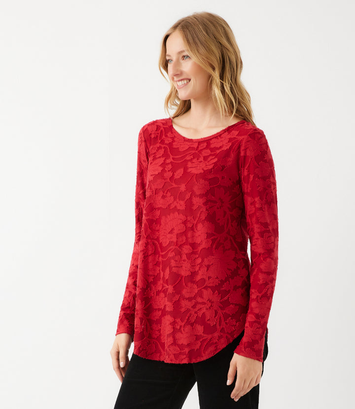 Petite Size Long Sleeve Burnout Shirttail Top