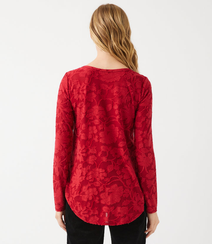 Petite Size Long Sleeve Burnout Shirttail Top