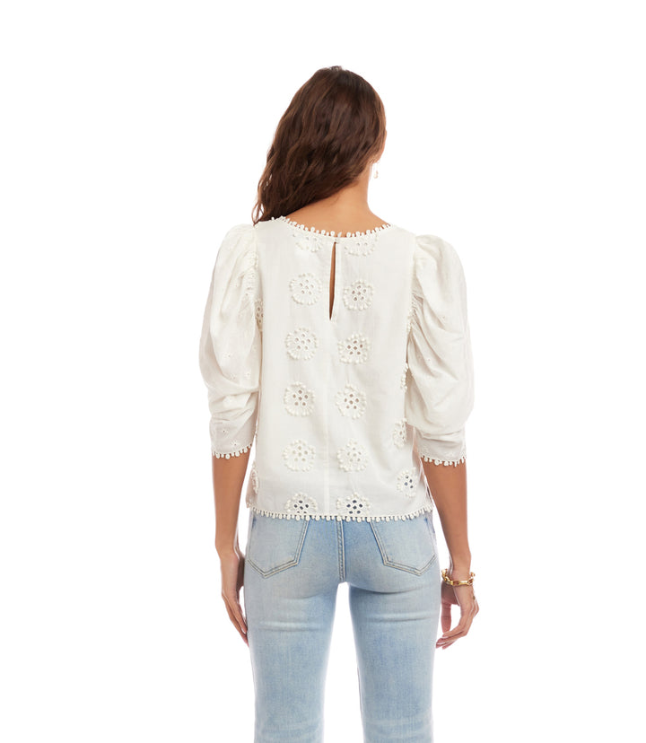 Petite Size Puff Sleeve Embroidered Top