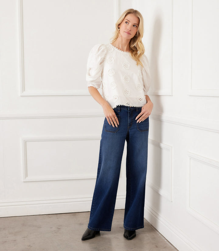 Puff Sleeve Embroidered Top