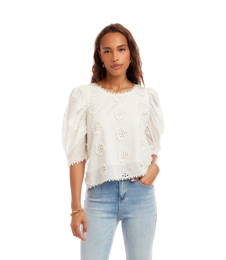 Puff Sleeve Embroidered Top