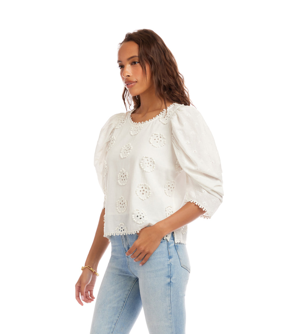 Puff Sleeve Embroidered Top