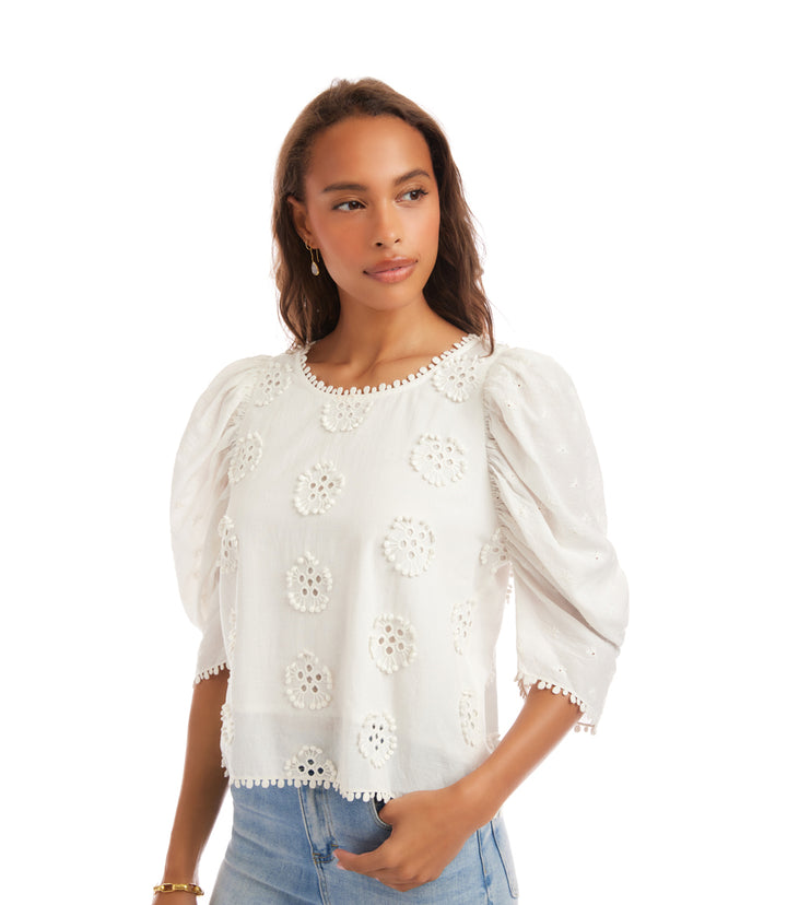 Puff Sleeve Embroidered Top