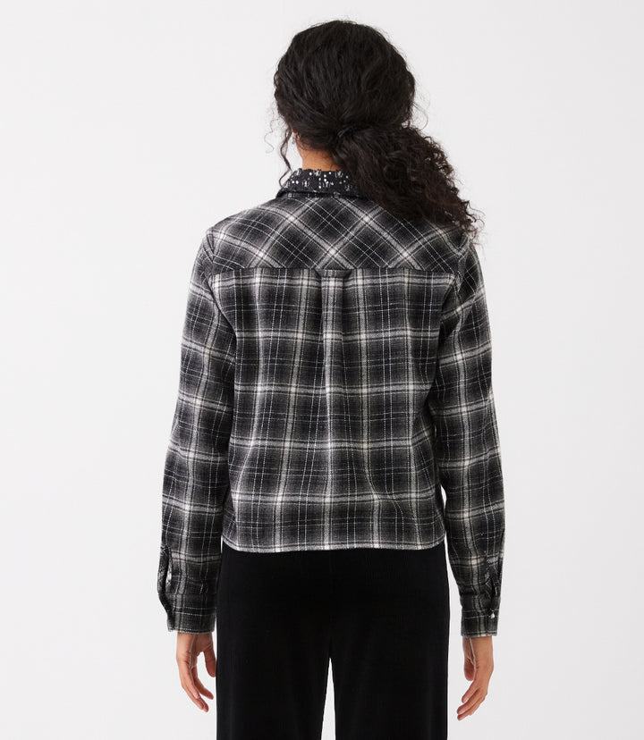 Embellished Collar Plaid Tie-Front Shirt