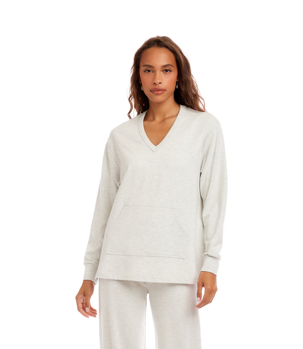 Petite Size V-Neck Kangaroo Pocket Sweatshirt