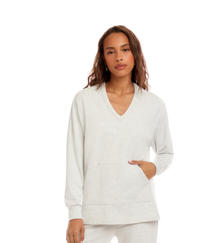 Petite Size V-Neck Kangaroo Pocket Sweatshirt