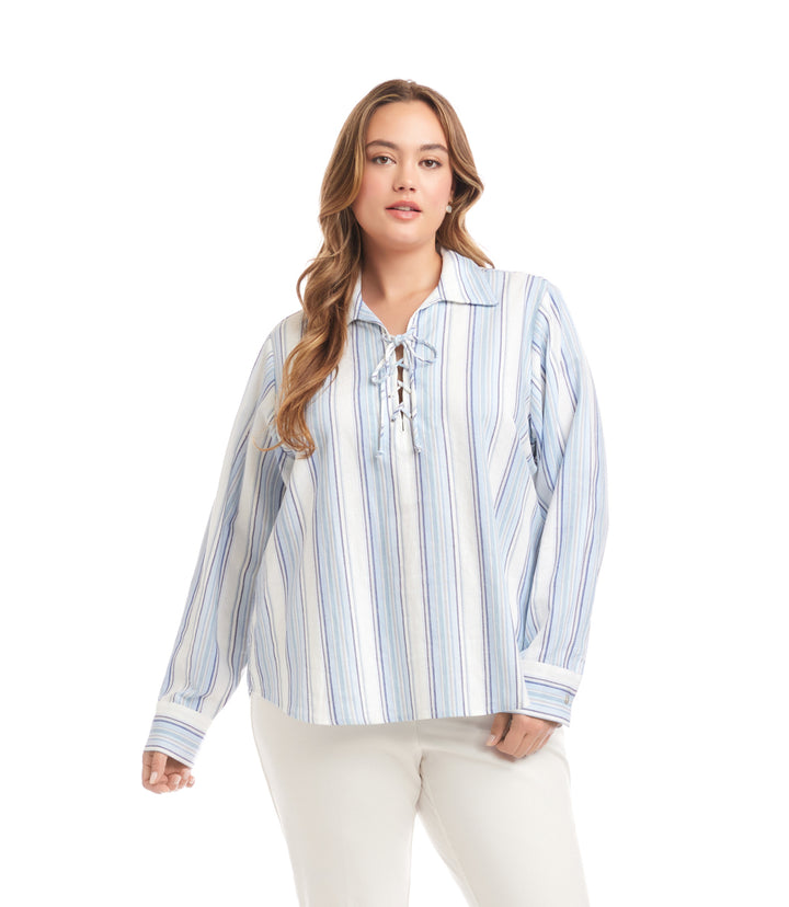 Plus Size Eyelet Lace Up Top
