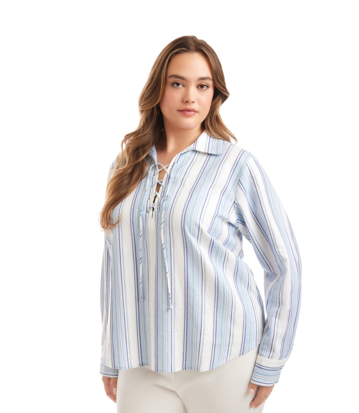 Plus Size Eyelet Lace Up Top