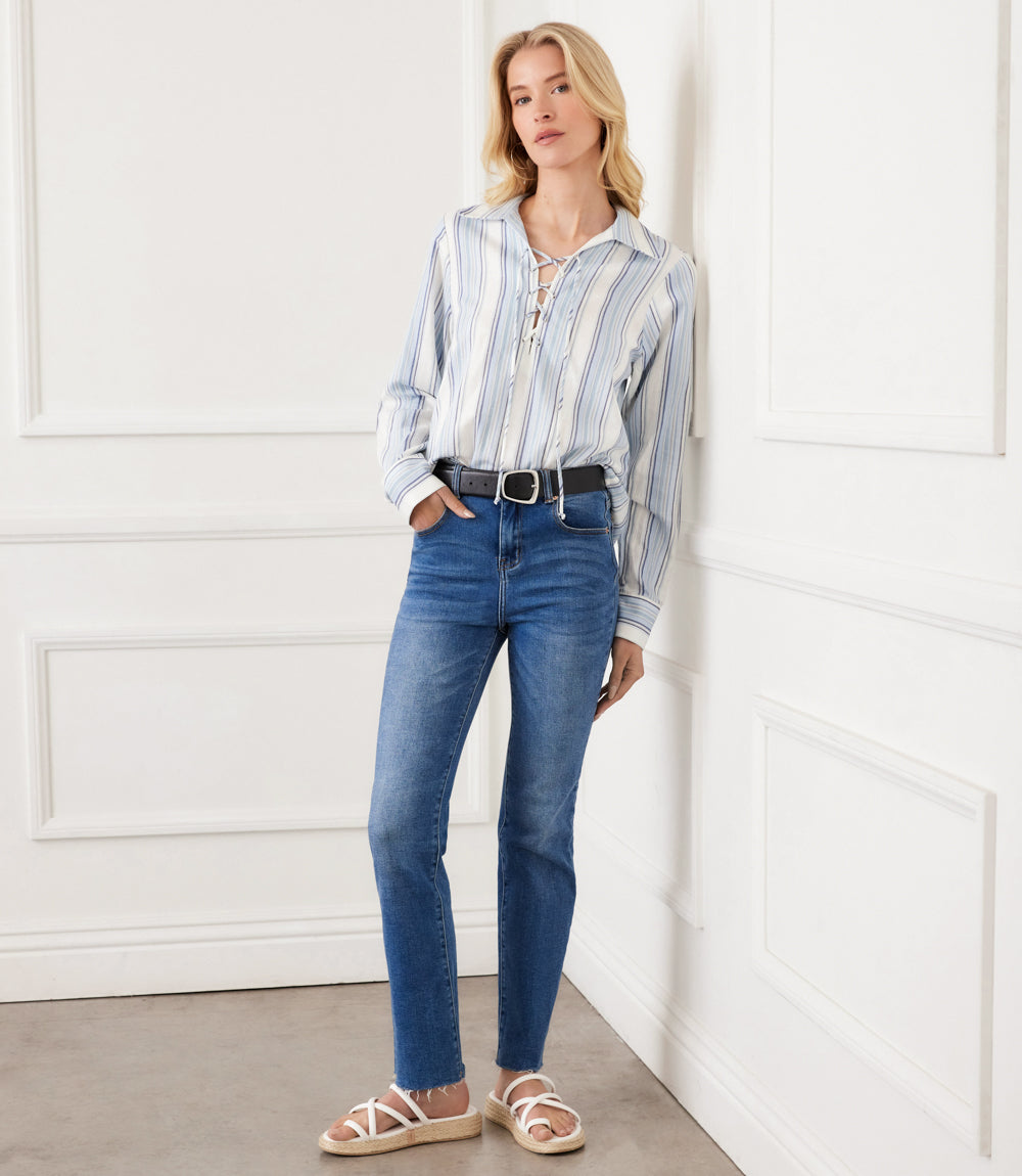 Long Sleeve Eyelet Lace Up Top