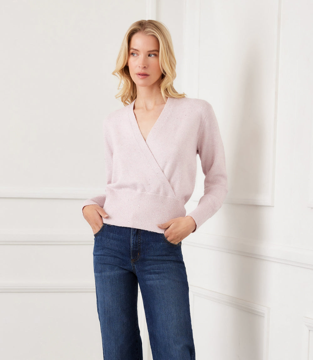 Petite Size Sequin Wrap Sweater