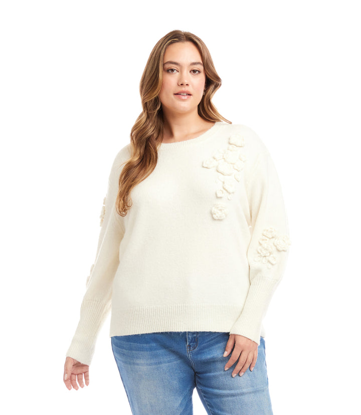 Plus Size Hand Embroidered Flower Detail Sweater