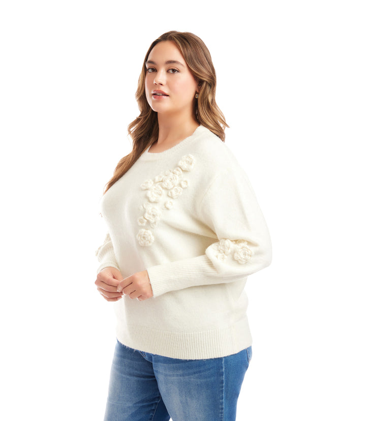 Plus Size Hand Embroidered Flower Detail Sweater