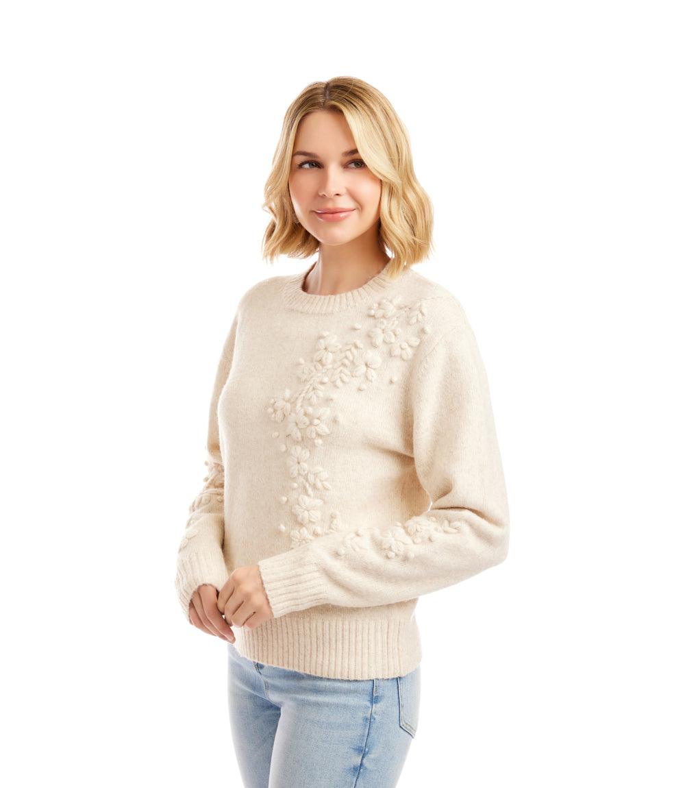 Hand Embroidered Flower Detail Sweater