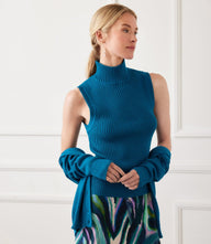 Sleeveless ribbed turtleneck sweater tank with slim fit and modern design