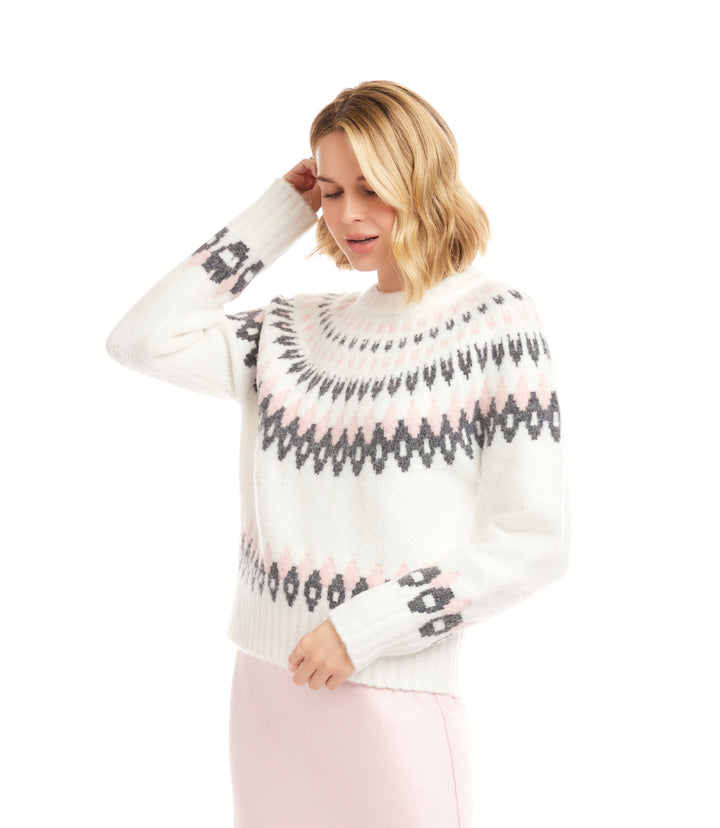 Petite Size Jacquard Crewneck Sweater