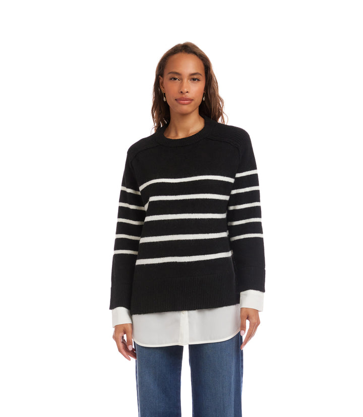 Layered Stripe Crewneck Sweater