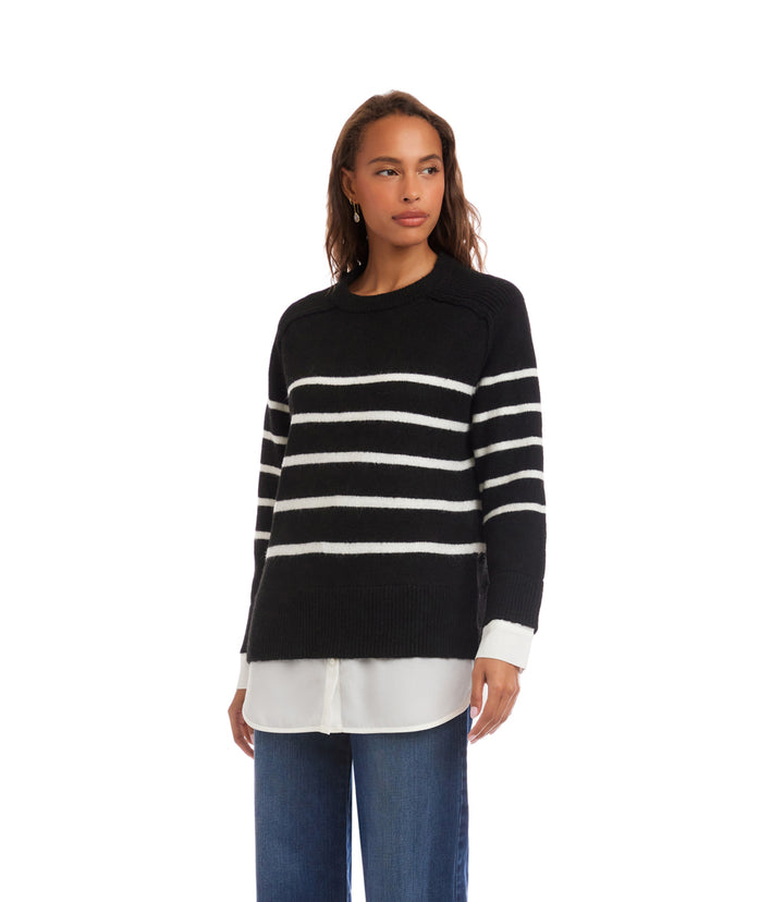 Layered Stripe Crewneck Sweater