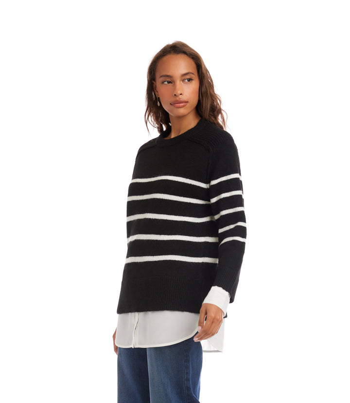 Layered Stripe Crewneck Sweater