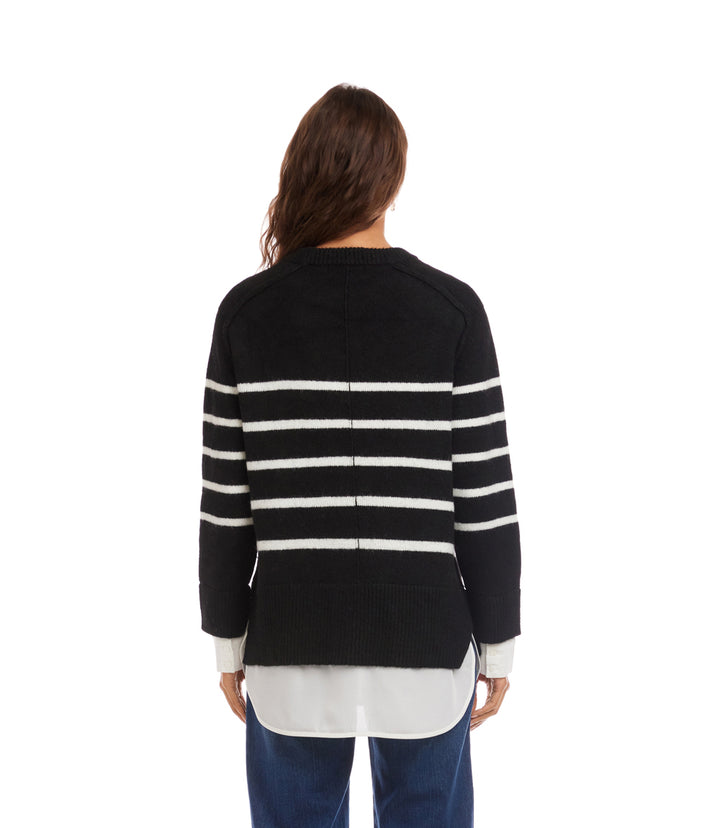 Layered Stripe Crewneck Sweater