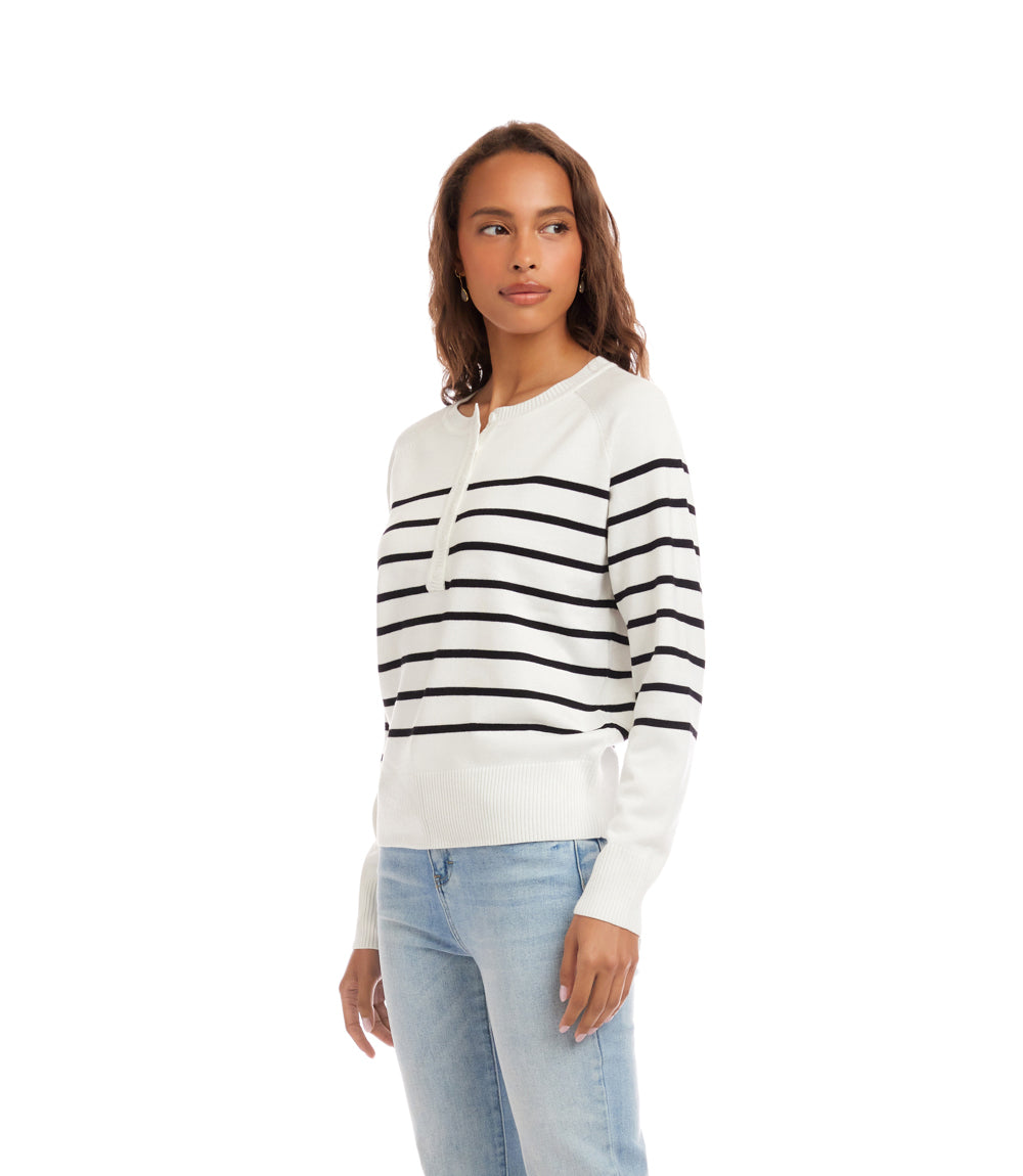 Petite Size Henley Stripe Sweater
