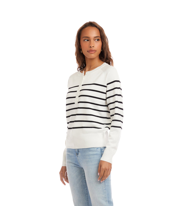 Petite Size Henley Stripe Sweater