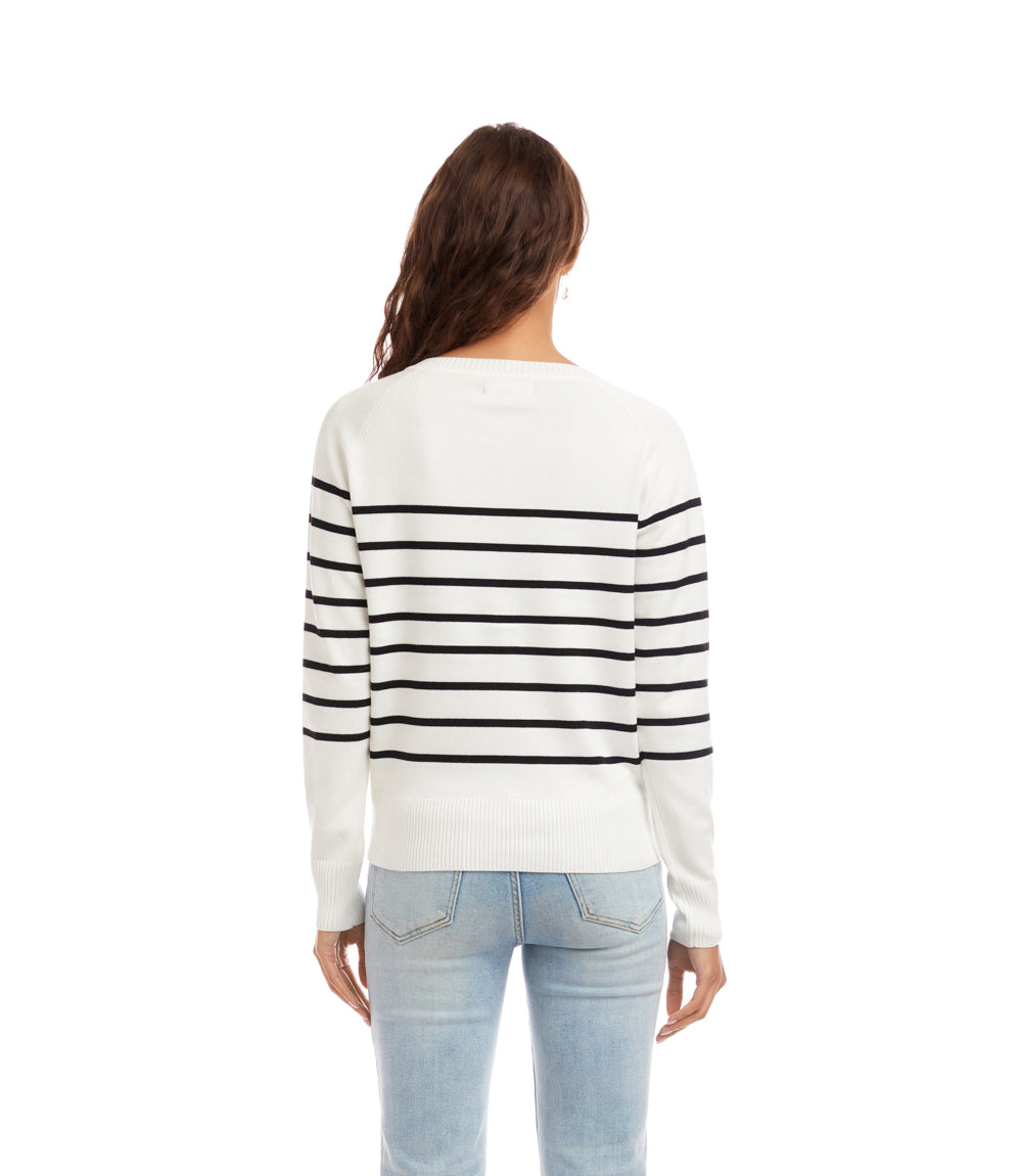 Petite Size Henley Stripe Sweater