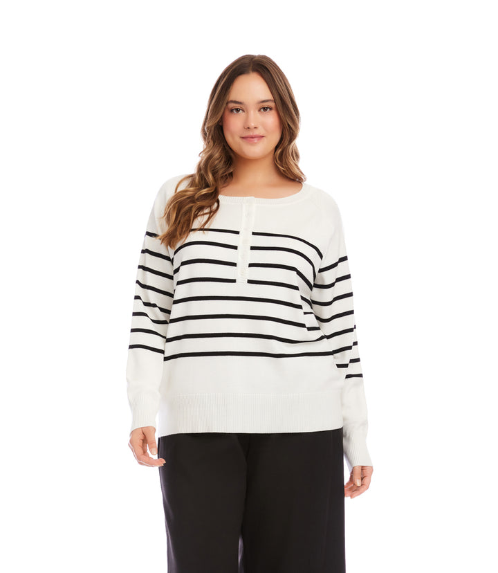 Plus Size Henley Stripe Sweater