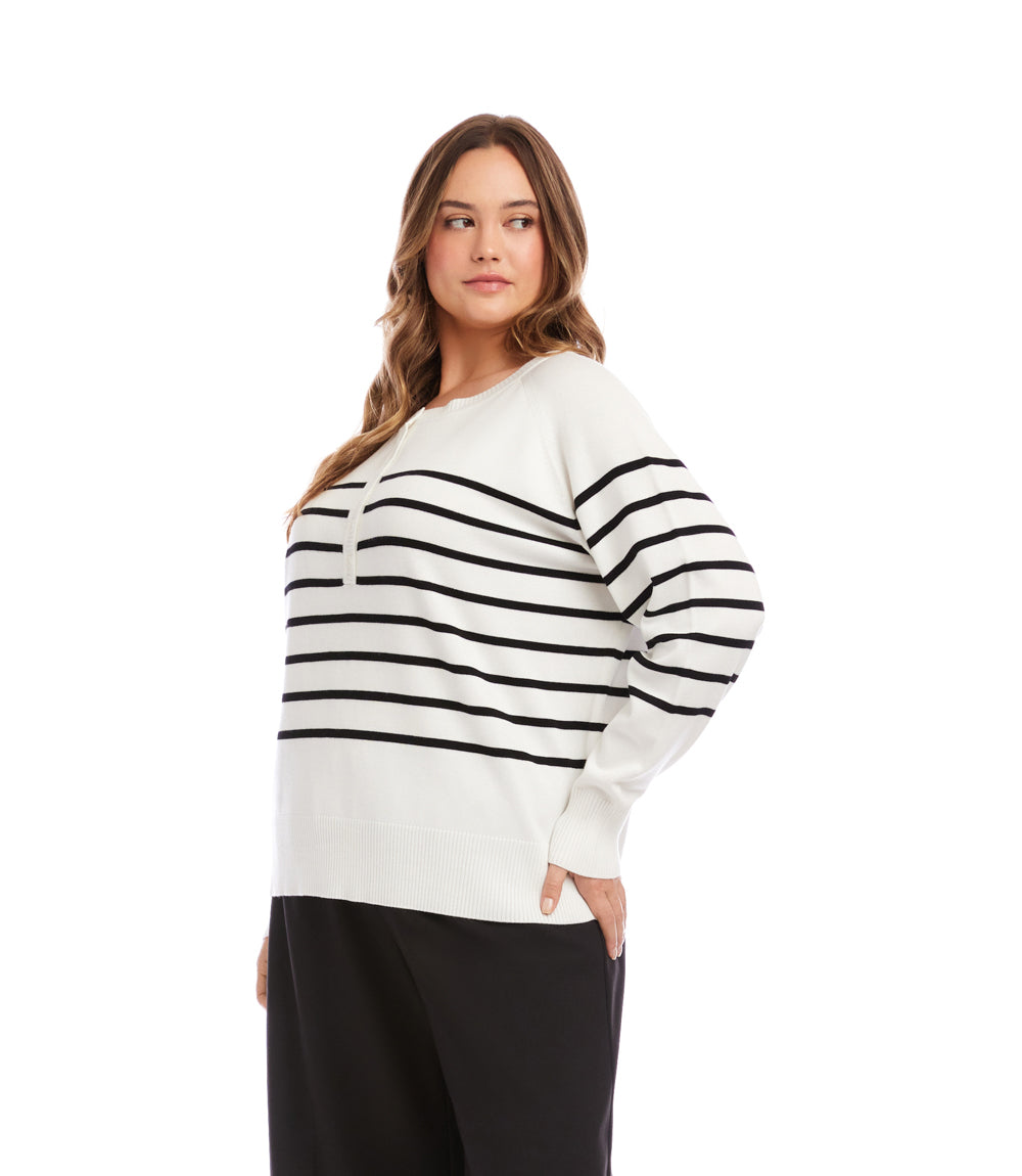Plus Size Henley Stripe Sweater