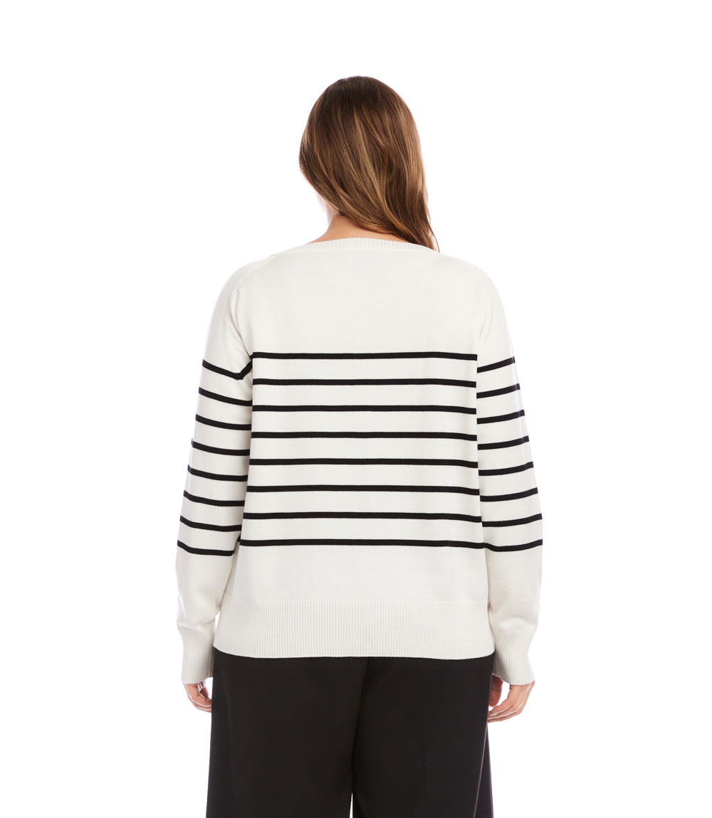 Plus Size Henley Stripe Sweater