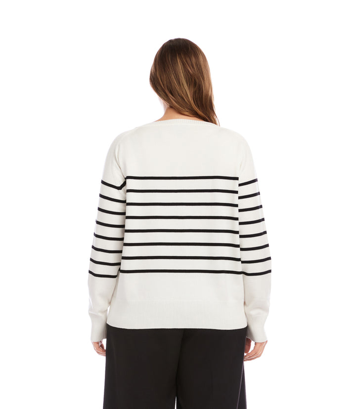 Plus Size Henley Stripe Sweater