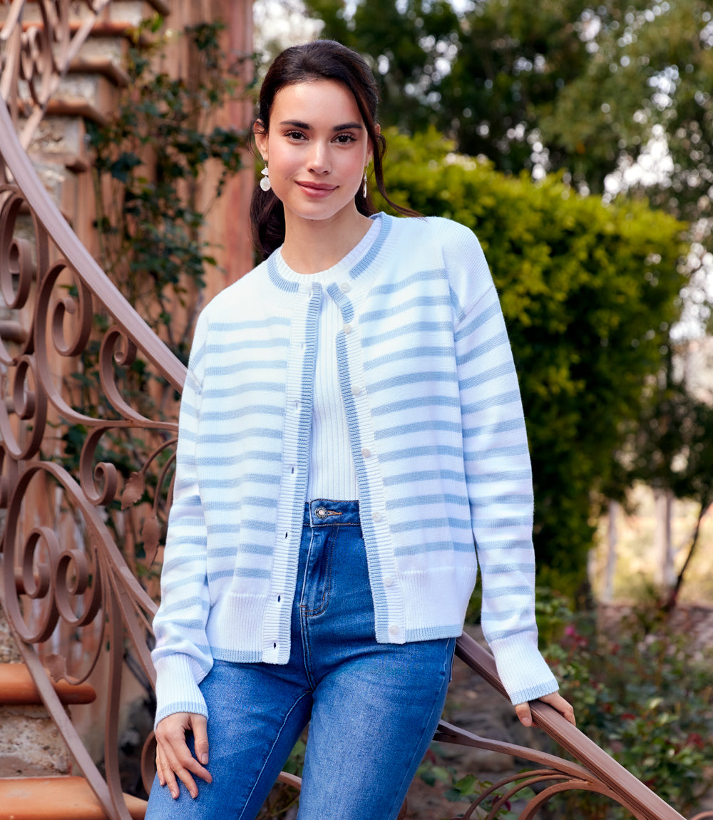 Petite Size Stripe Cardigan Sweater