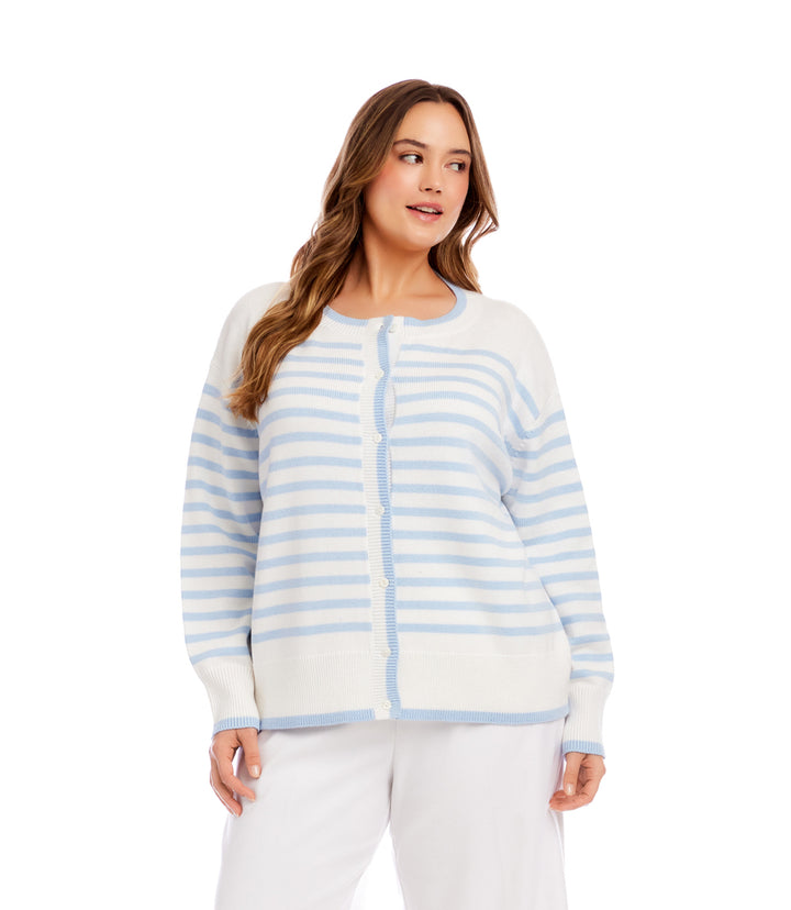 Plus Size Stripe Cardigan Sweater
