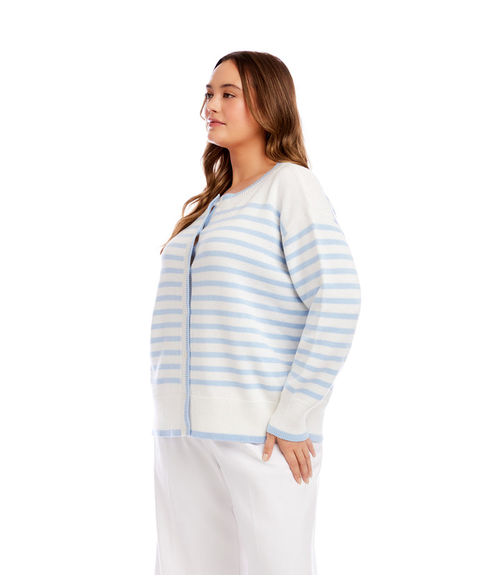 Plus Size Stripe Cardigan Sweater