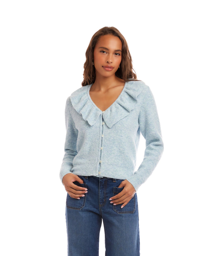 Ruffle Neckline Cardigan Sweater