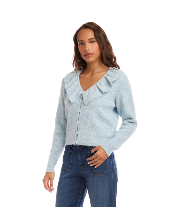 Ruffle Neckline Cardigan Sweater