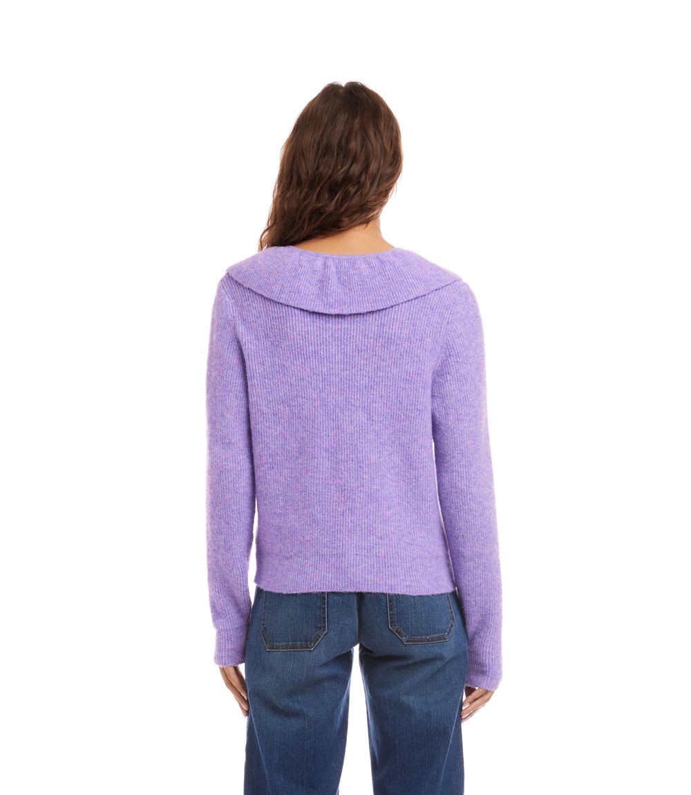 Ruffle Neckline Cardigan Sweater